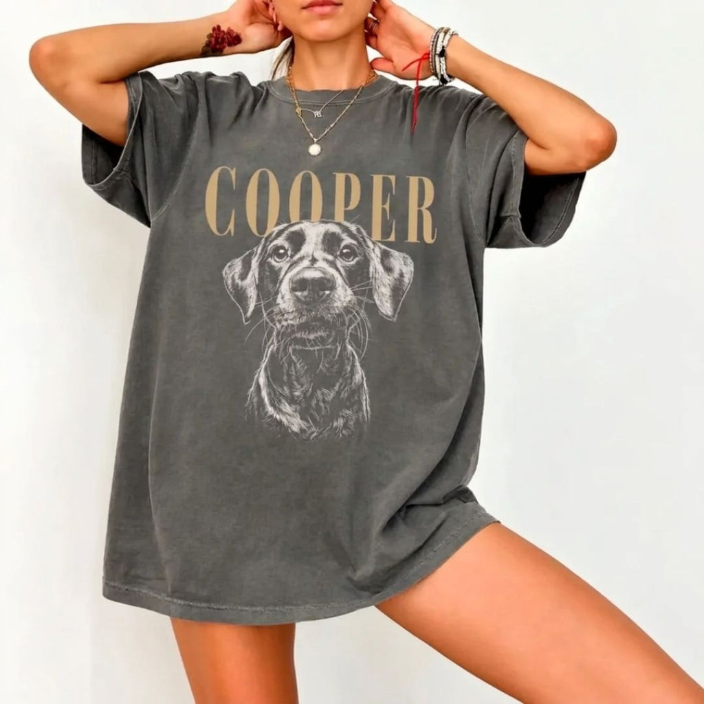 Personalized Pet Portrait Vintage T-Shirt – Custom Photo & Name