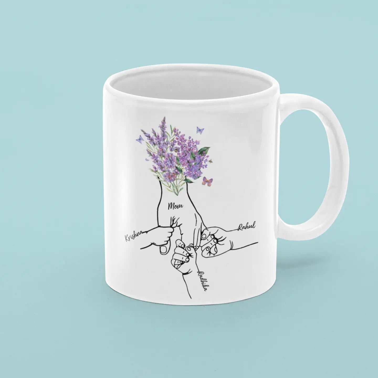 Personalized Mom Holding Kids Hands Mug