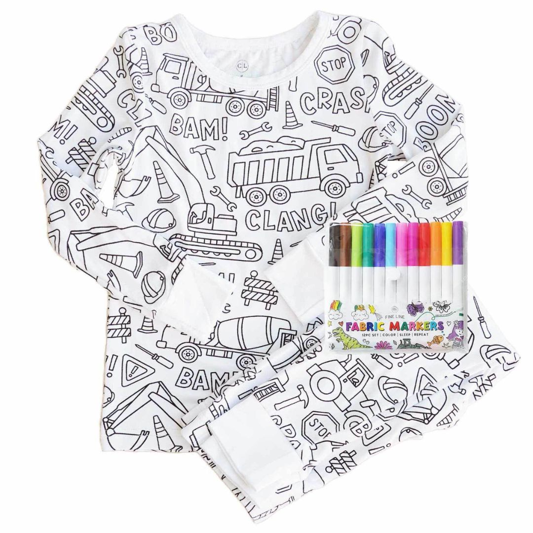 Magic Coloring Pajama Set – Top, Bottom & 12 Washable Markers for Kids