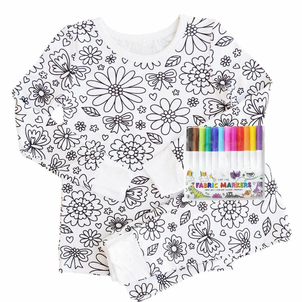 Magic Coloring Pajama Set – Top, Bottom & 12 Washable Markers for Kids