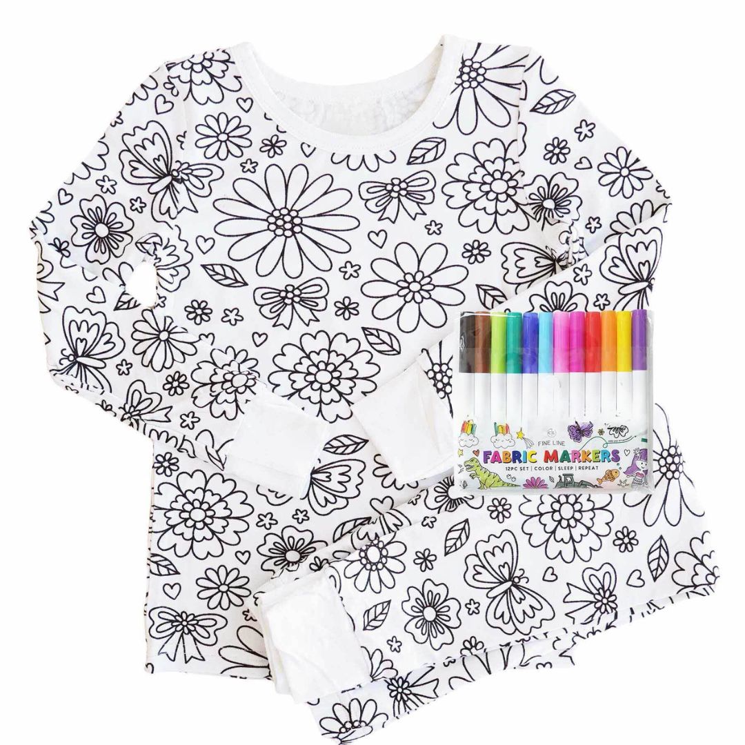 Magic Coloring Pajama Set – Top, Bottom & 12 Washable Markers for Kids
