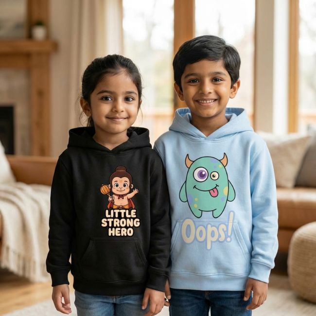 (Set of 2)Little Strong Hero & Oops! Kids Hoodie