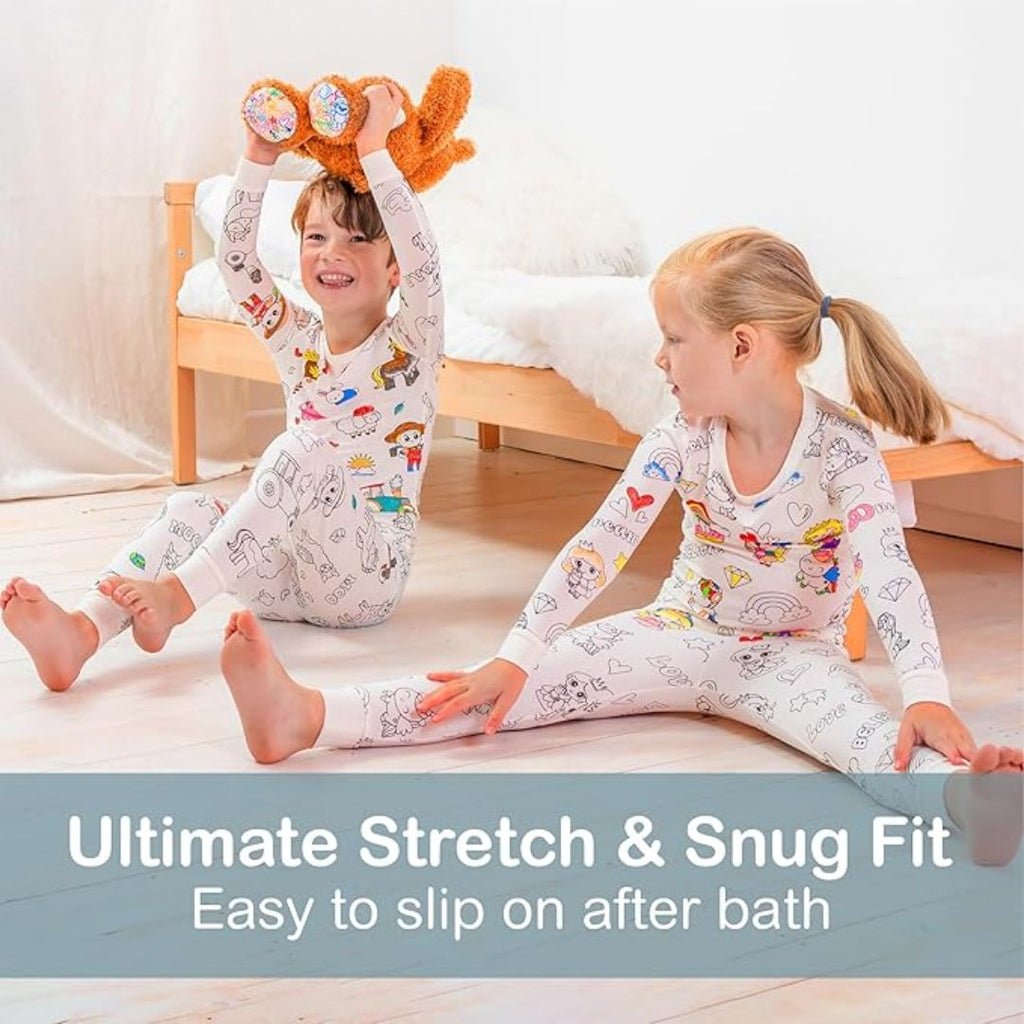Magic Coloring Pajama Set – Top, Bottom & 12 Washable Markers for Kids