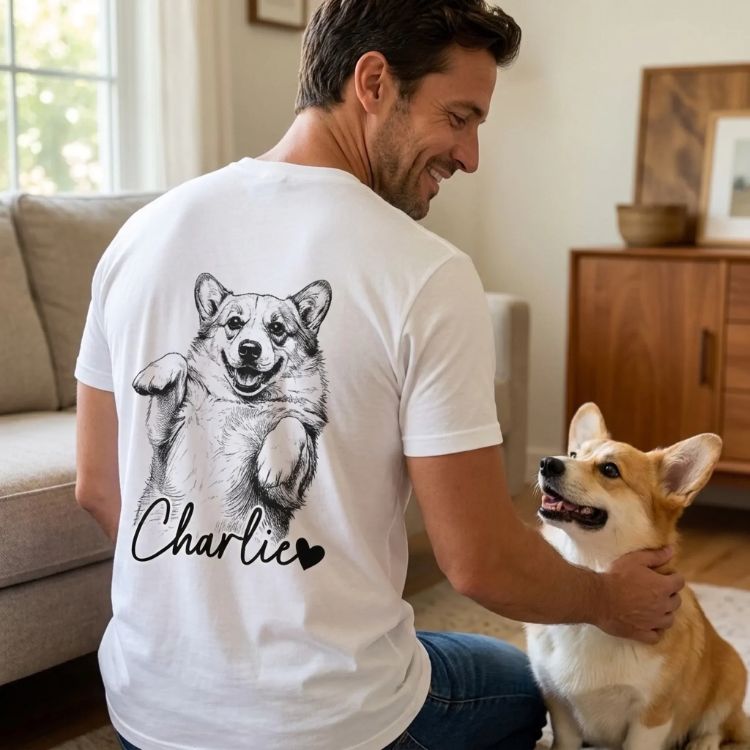 Pet Portrait T-Shirt | Custom Sketch Tee with Pet Name