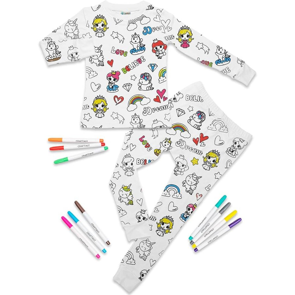 Magic Coloring Pajama Set – Top, Bottom & 12 Washable Markers for Kids