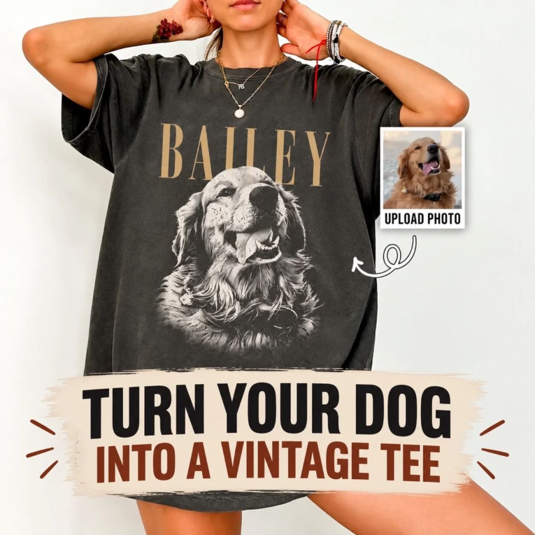Personalized Pet Portrait Vintage T-Shirt – Custom Photo & Name