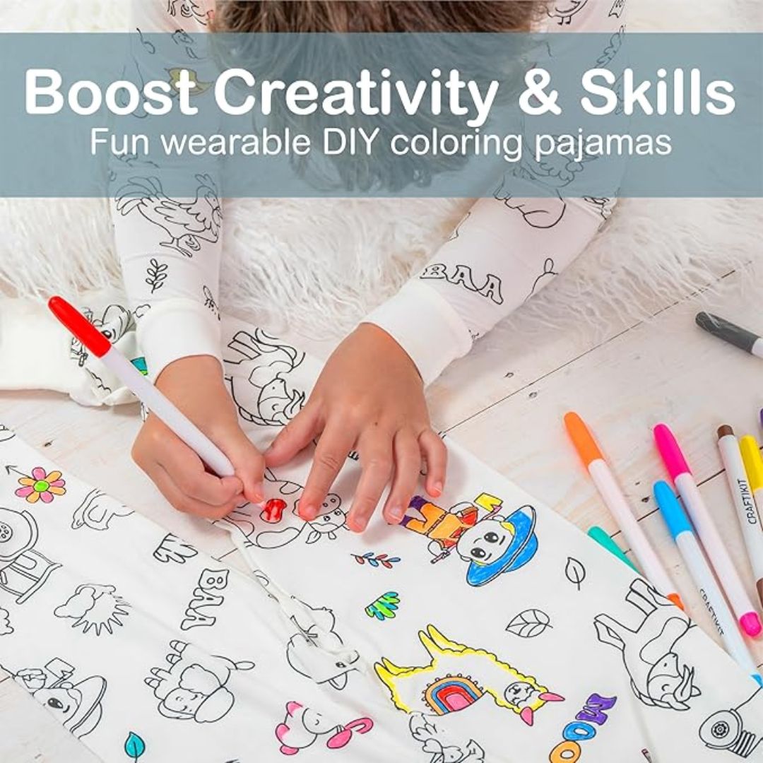 Magic Coloring Pajama Set – Top, Bottom & 12 Washable Markers for Kids