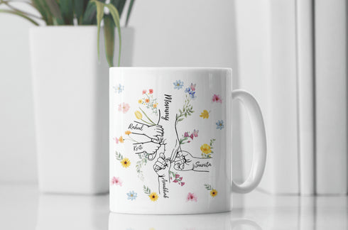 Holding Hands with flowers Custom Mom and Dad Mug Set