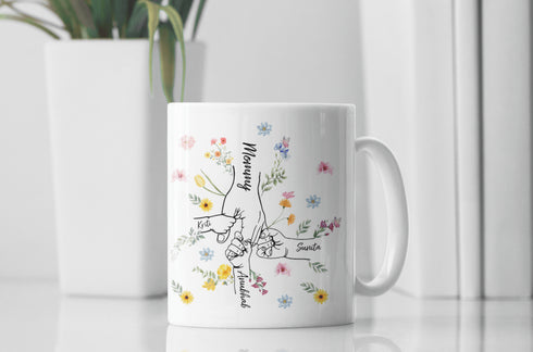 Holding Hands with flowers Custom Mom and Dad Mug Set