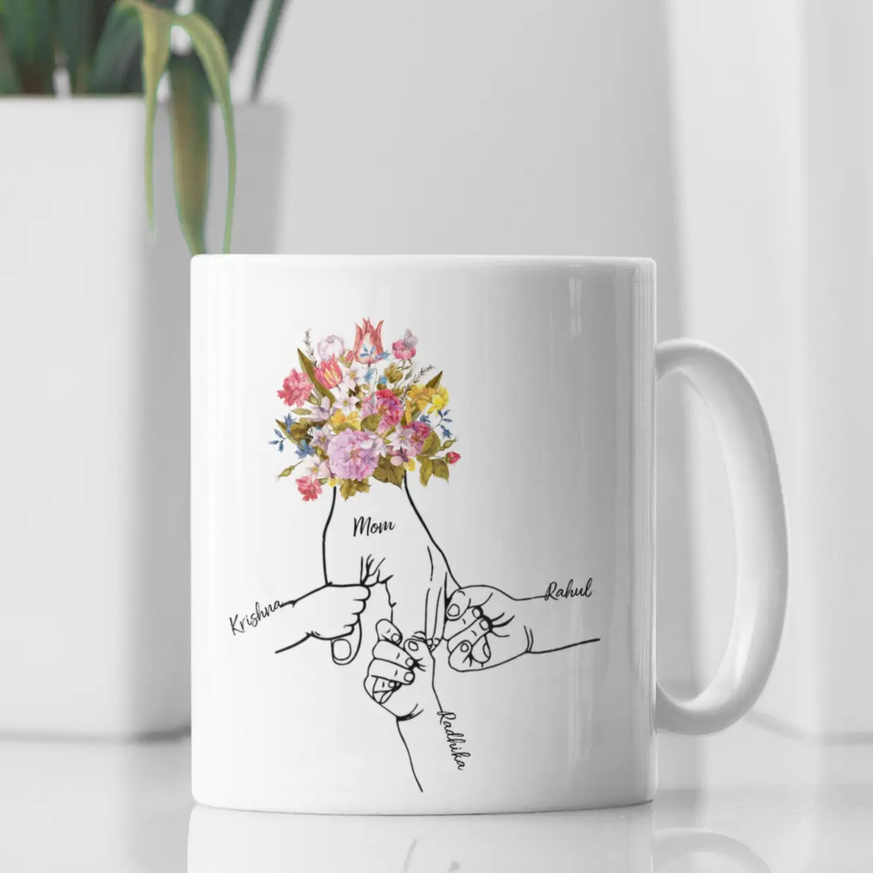 Personalized Mom Holding Kids Hands Mug